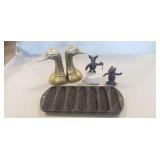 Cast Iron Cornbread Pan, Pair Of Brass Bookends &