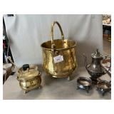 3-Legged Brass Pots, Silverplate Teapot,
