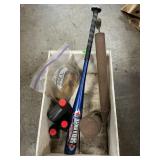Wooden Box With Vintage Sprayer, Aluminum Bat,