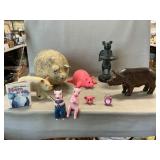 Collection Of Pigs, Stone, Cadt Iron,