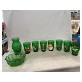 Vintage Handpainted Holiday Green Glasses, Green