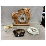 Burl Wood Mantel Clock, Volcanic Ash Bugling Elk,