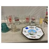 Glass Souvenir Plate, Fire Dept. Mugs, Insulators