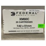 (20) Rounds Of Federal 7.62 x 51mm Ammo