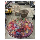 Handmade Braided Rug, Mini Wicker Chair, Basket