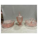Matching Pink Depression Serving Bowls, Covered