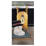 (2) Wooden "Happy Holidays" Decorative Snowman