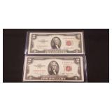(2) U.S. Red Sealed Two Dollar Bills