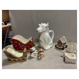 Ceramic Cow Creamer, Fitz & Floyd Sleighs & S/P