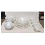 Clear Glass Punch Bowl w/ (13) Glass Cups, (1)
