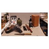 Box Lot Of Assorted Items Including Microscope w/