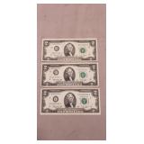 (3) U.S. Two Dollar Bills