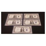 (5) U.S. Silver Certificate One Dollar Bills