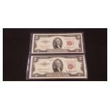 (2) U.S. Red Sealed Two Dollar Bills