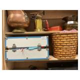 Shelf Lot With Wooden Case Full Of  Crocheted