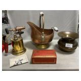 Copper & Brass Coal Scuttle, Brass Torch,