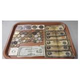 Tray Of Assorted Foreign Currency, Coins & More