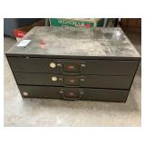 Vintage Metal 3-Drawer Cabinet With Assorted