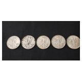 (5) U.S. Silver Walking Liberty Half Dollar Coins