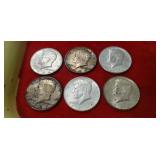 (6) 1964 U.S. Silver Kennedy Half Dollar Coins