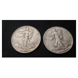 (2) 1947 U.S. Silver Walking Liberty Half Dollar