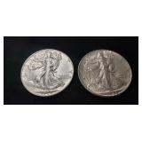 (2) 1946 U.S. Silver Walking Liberty Half Dollar