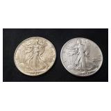 (2) 1941 U.S. Silver Walking Liberty Half Dollar