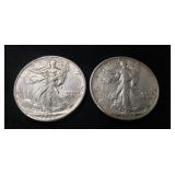(2) 1942 U.S. Silver Walking Liberty Half Dollar