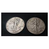 (2) U.S. Silver Walking Liberty Half Dollar Coins