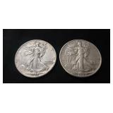 (2) U.S. Silver Walking Liberty Half Dollar Coins
