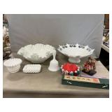 Fenton Ruffled Hobnail Bowl, Westmoreland Ring &