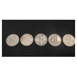 (5) U.S. Silver Walking Liberty Half Dollar Coins