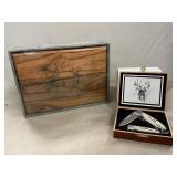 Deer Scene Oak Box, Pocketknife Set