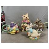 Fitz & Floyd Fruit Teapot, Bunny Cookie Jar &