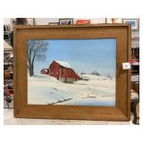 Acrylic Winter Barn Scene Painting