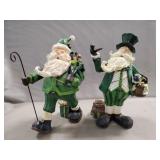 (2) Decorative Wooden Irish Themed Santa Clauses