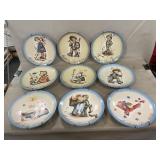 (9) Schmid Hummel Plates, (4) Porcelain Bird