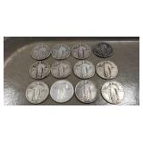 (13) U.S. Silver Standing Liberty Quarters (90%