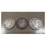 (3) U.S. Silver Barber Quarters (90 % Silver)