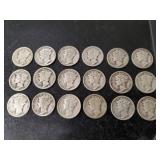 (18) U.S. Silver Mercury Dimes (90% Silver)