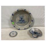 Rowe Pottery Pie Plate, Spoon Rest, Mini Plate