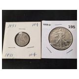 (1) U.S. 1891 Silver Seated Liberty Dime & (1)