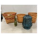 (3) Longaberger Baskets, Vintage Bottle, Votive