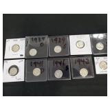 (10) U.S. Silver Mercury Dimes (90% Silver)