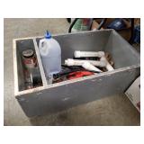 Wooden Box Of Assorted Tools & More