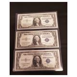 (3) U.S. Silver Certificate One Dollar Bills