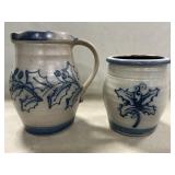 Rowe Pottery Holly Crock & Pitcher