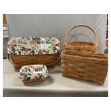(3) Longaberger Baskets, (1) Unmarked Basket