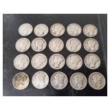 (20) U.S. Silver Mercury Dimes (90% Silver)