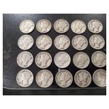 (20) U.S. Silver Mercury Dimes (90% Silver)